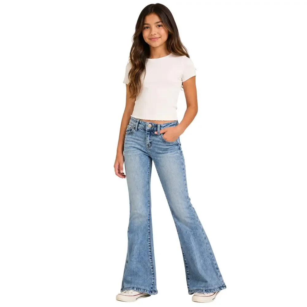 BKE girls flare light wash thick stitch blue jeans y2k comfort 10L 10 LONG #